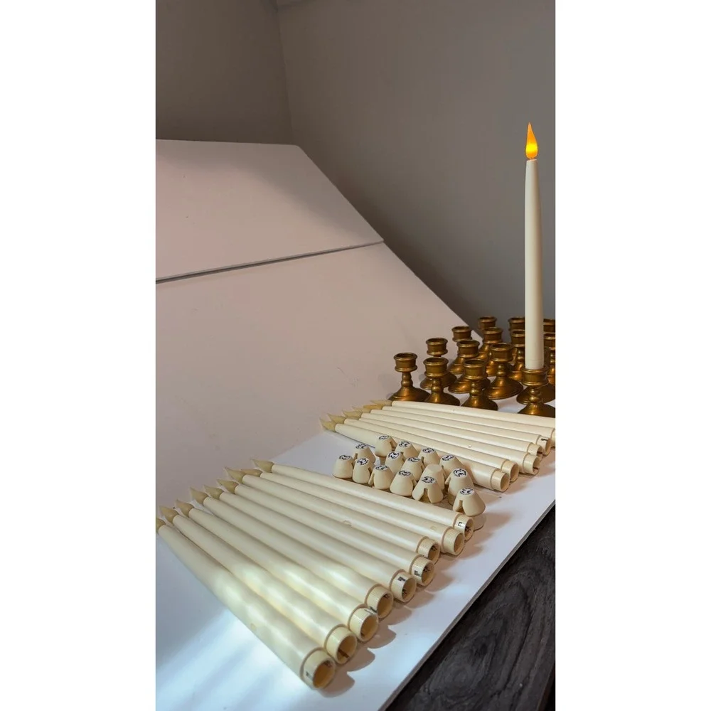 Carlon LED Window Candles Set of 17 Ivory Taper Gold Base Battery Operated 11in